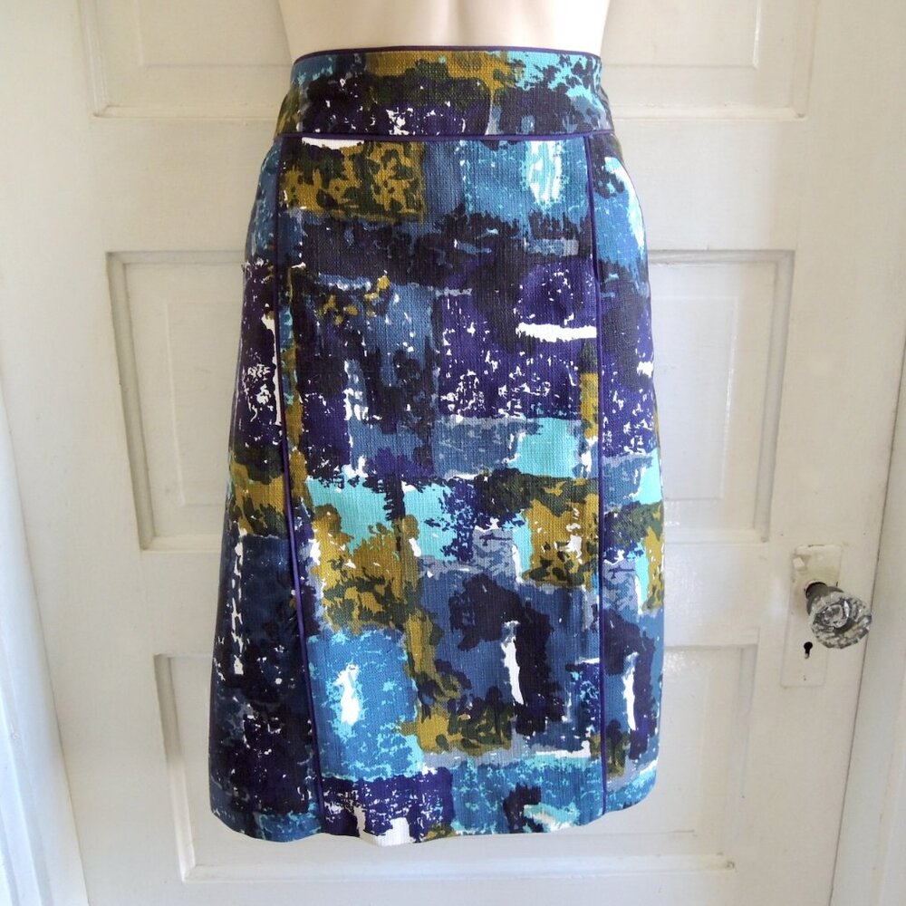 Anthro Tabitha Blue Liquid Acres Abstract Pencil Skirt 8
